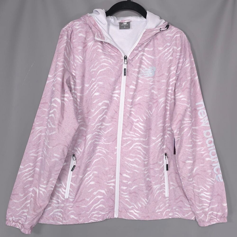 NEW BALANCE Women’s New Active Hoodie MEDIUM Windbreaker Pink Zebra Jacket
